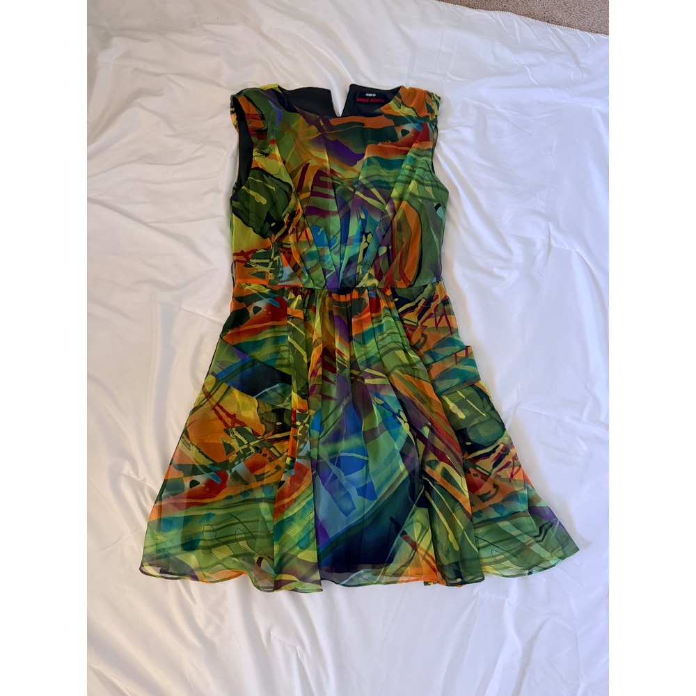 Vintage Y2K M60‎ Miss Sixty Chiffon Cocktail Dress Abstract Print Sleeveless Med